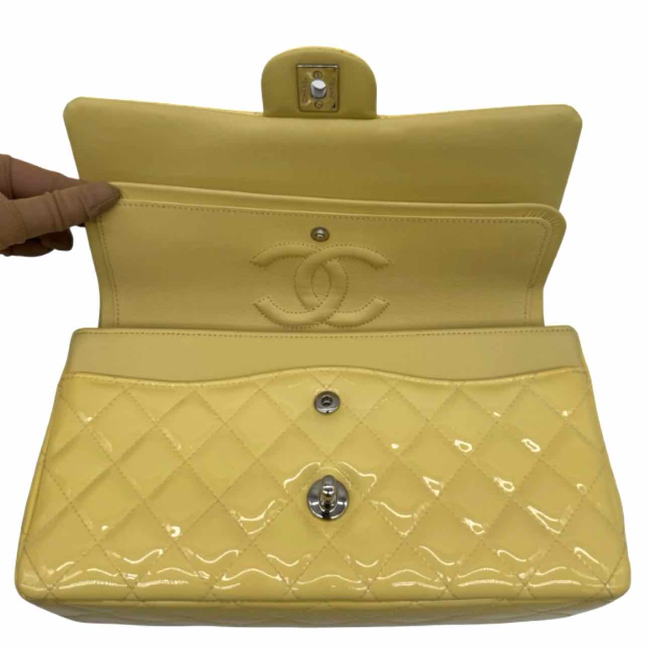 Chanel Patent Quilted Medium Double Flap Yellow