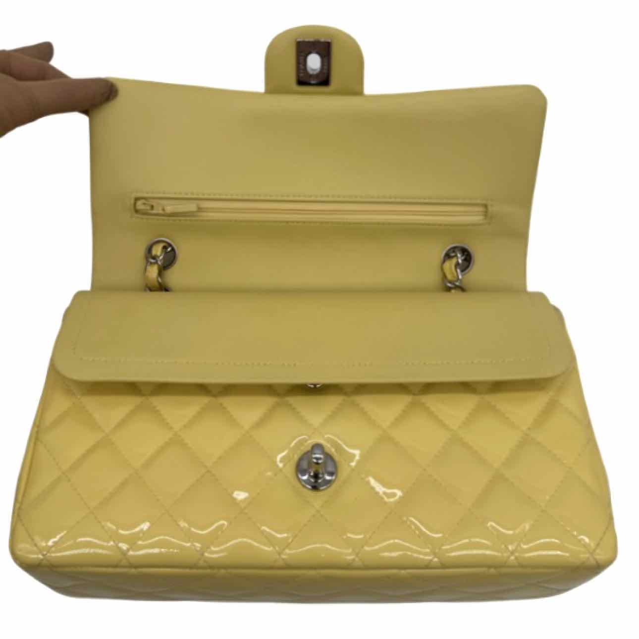 Chanel Patent Quilted Medium Double Flap Yellow