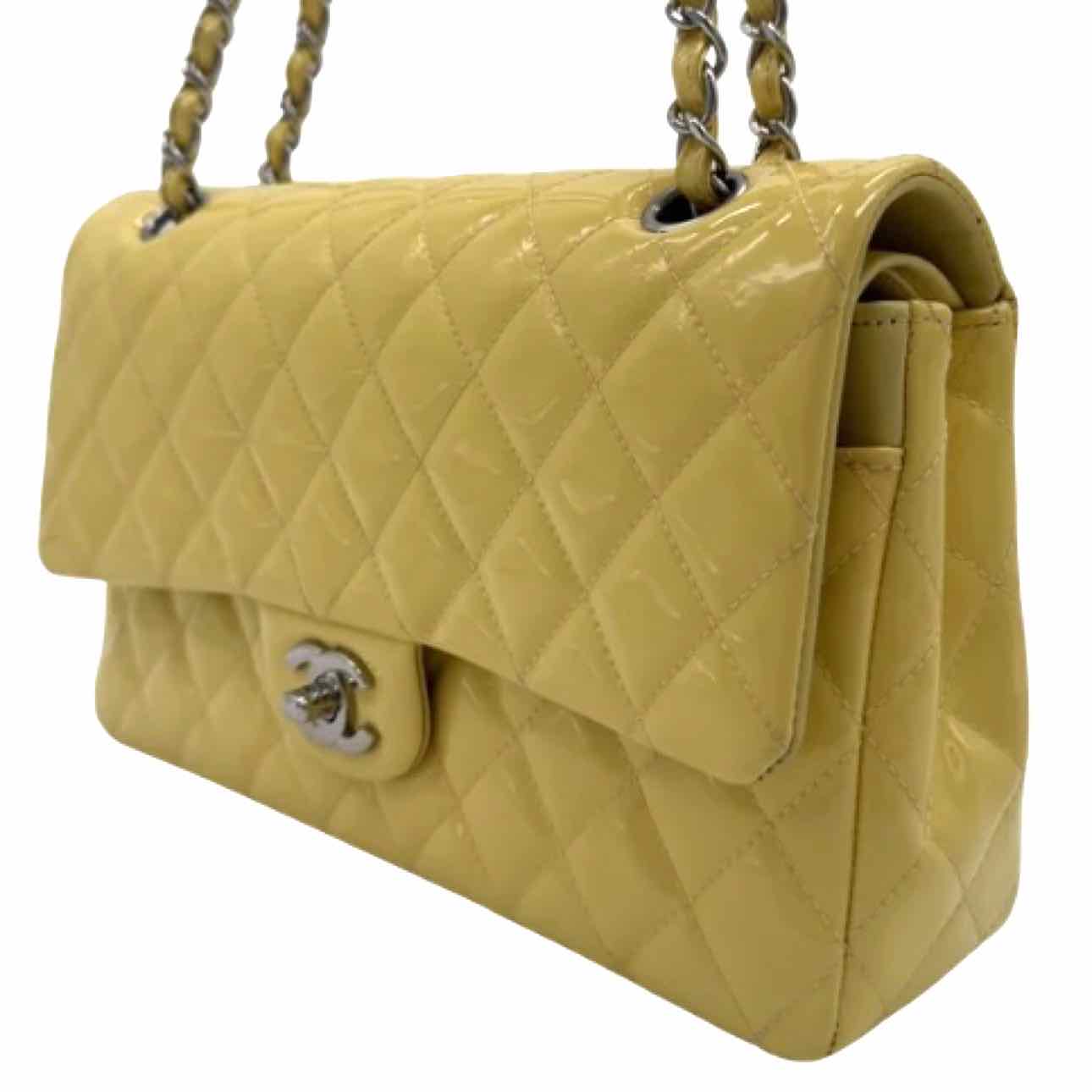 Chanel Patent Quilted Medium Double Flap Yellow