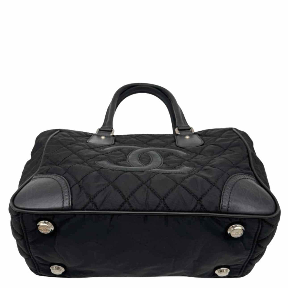 CHANEL Quilted Nylon Calfskin CC Paris New York Tote Bag Black