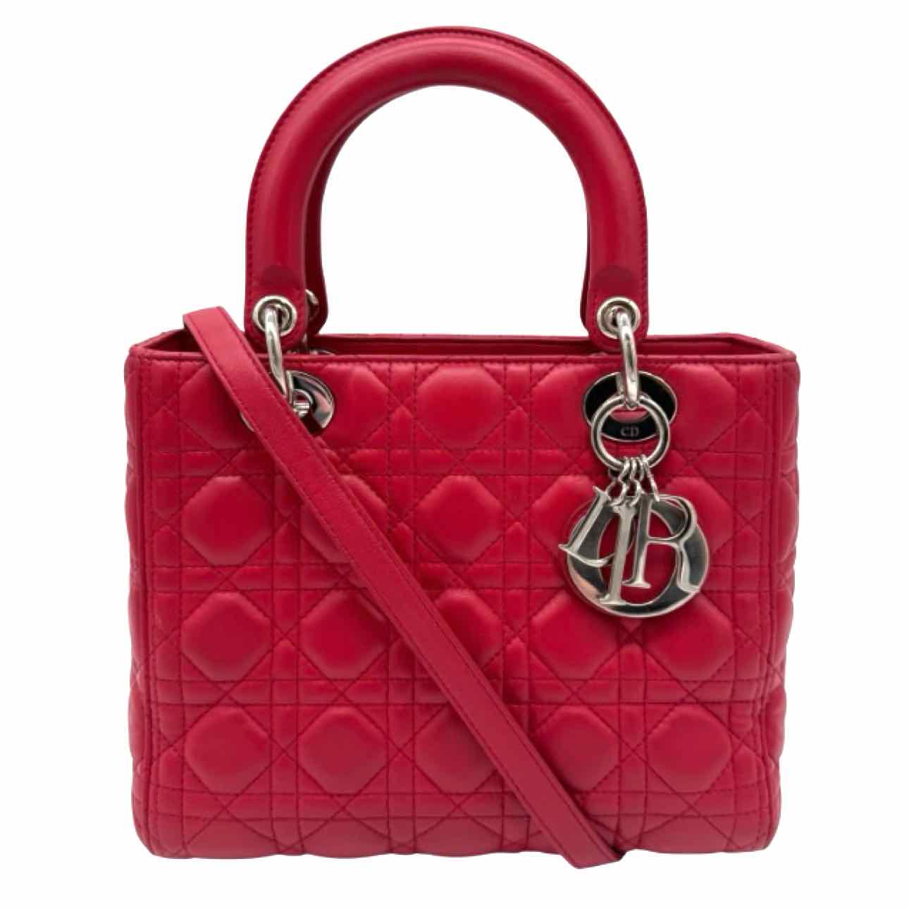 DIOR Cannage Lambskin Medium Lady Dior Red Tote