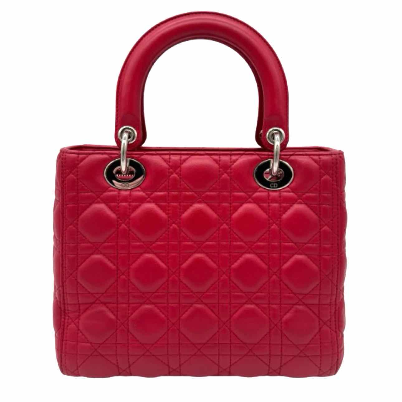DIOR Cannage Lambskin Medium Lady Dior Red Tote