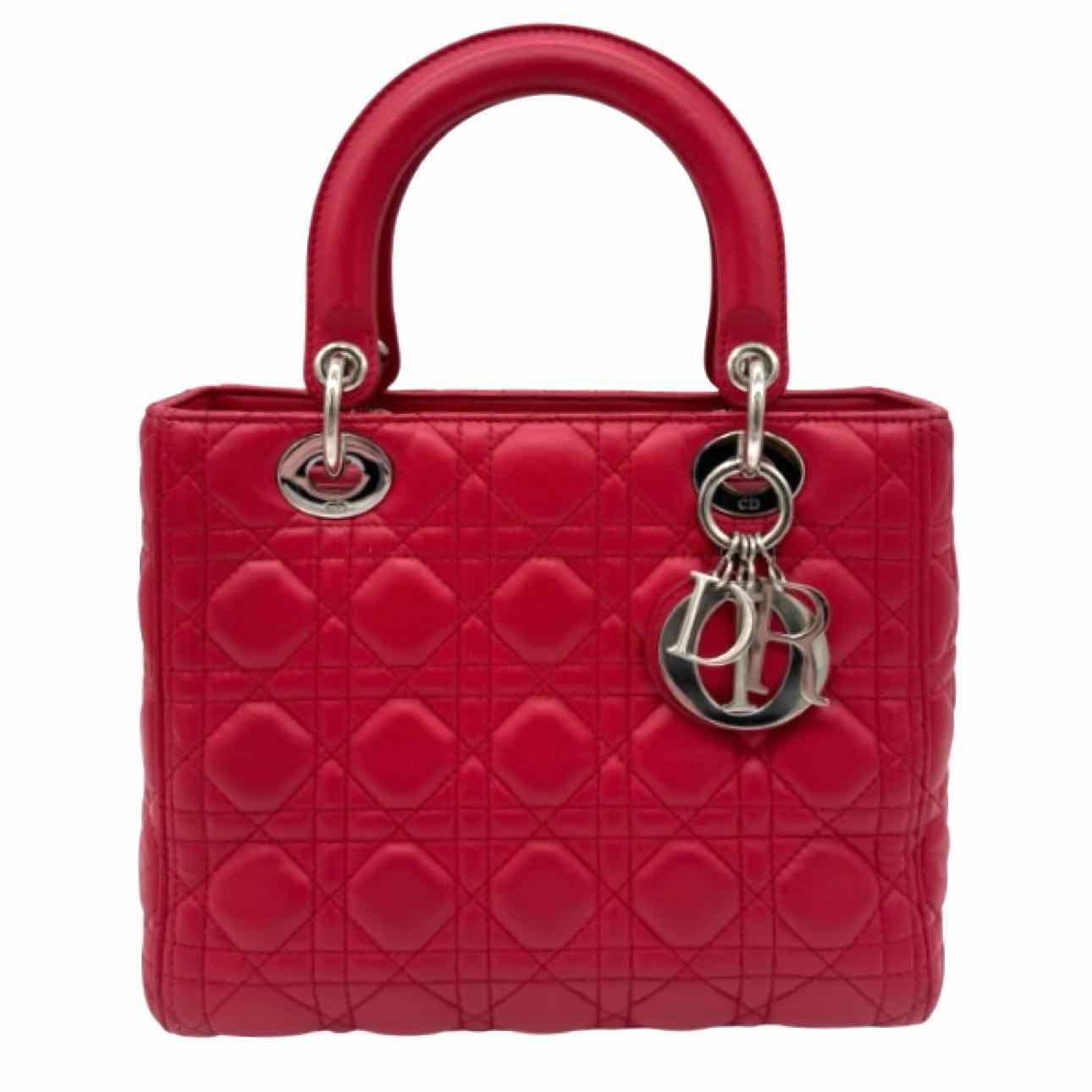 DIOR Cannage Lambskin Medium Lady Dior Red Tote