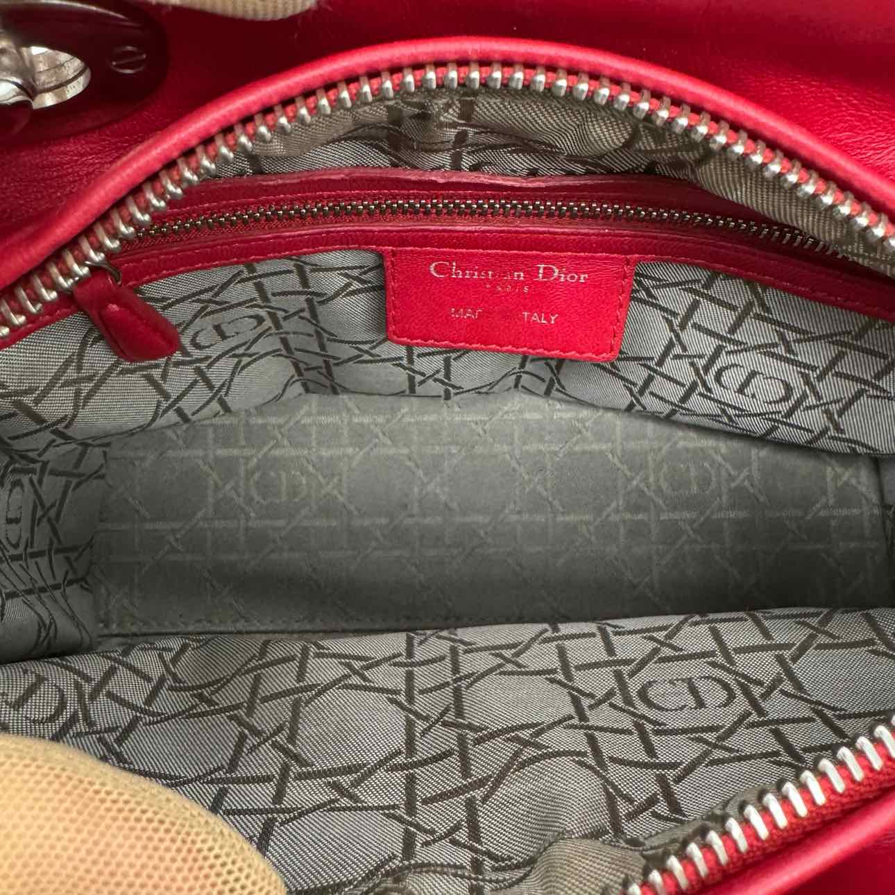 DIOR Cannage Lambskin Medium Lady Dior Red Tote