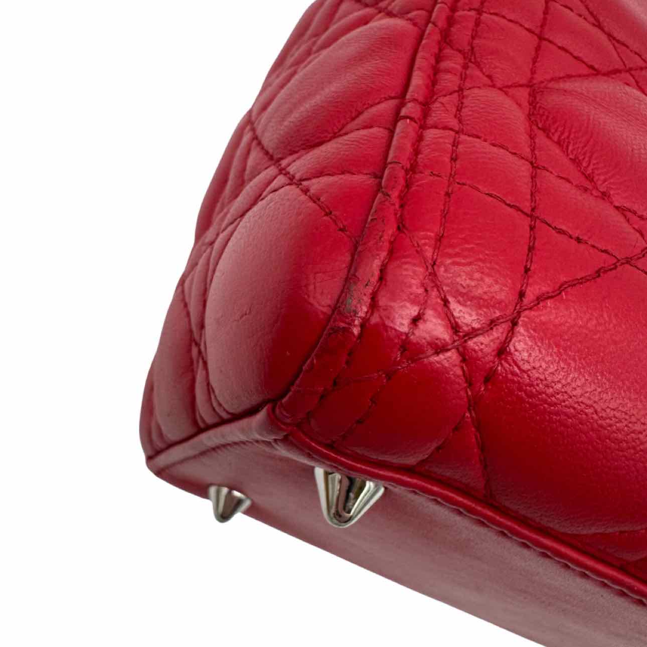 DIOR Cannage Lambskin Medium Lady Dior Red Tote
