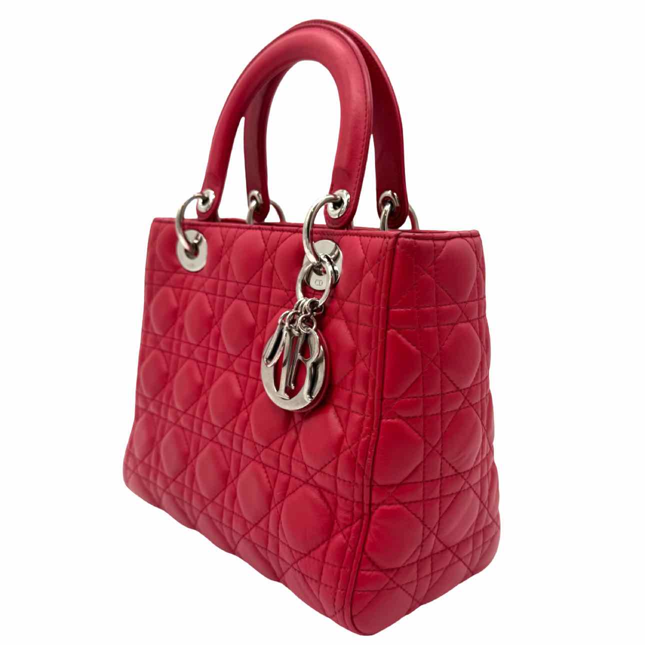 DIOR Cannage Lambskin Medium Lady Dior Red Tote
