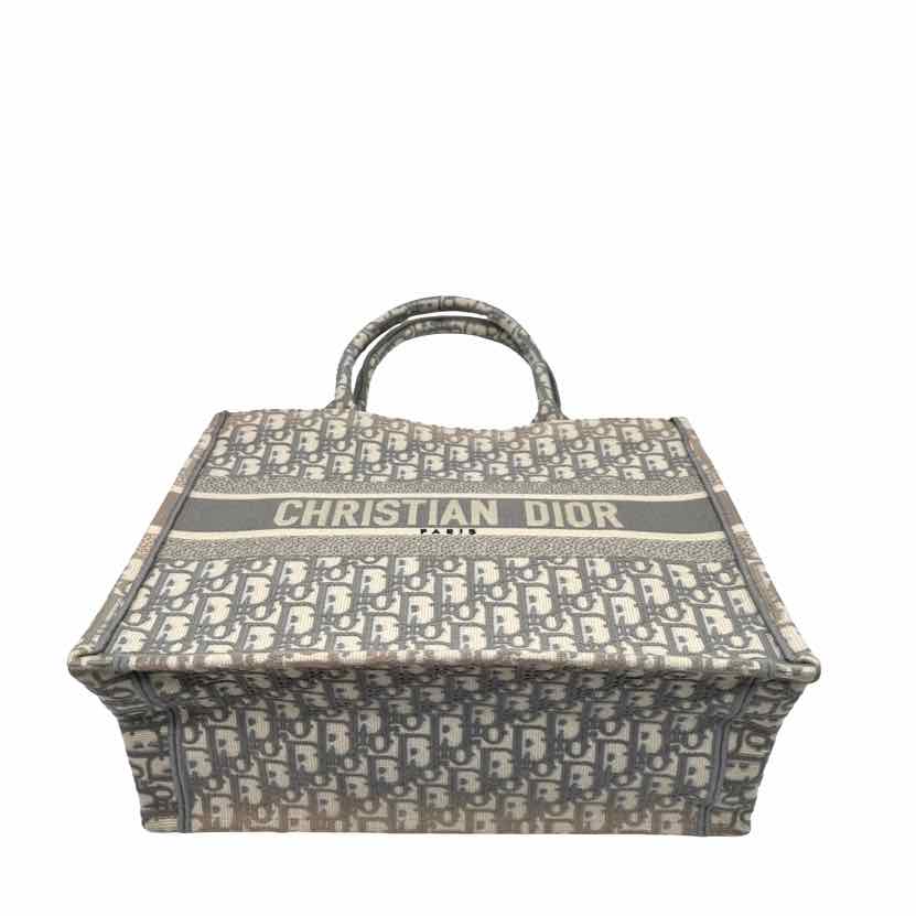 DIOR Canvas Medium Book Tote Ecru and Gray