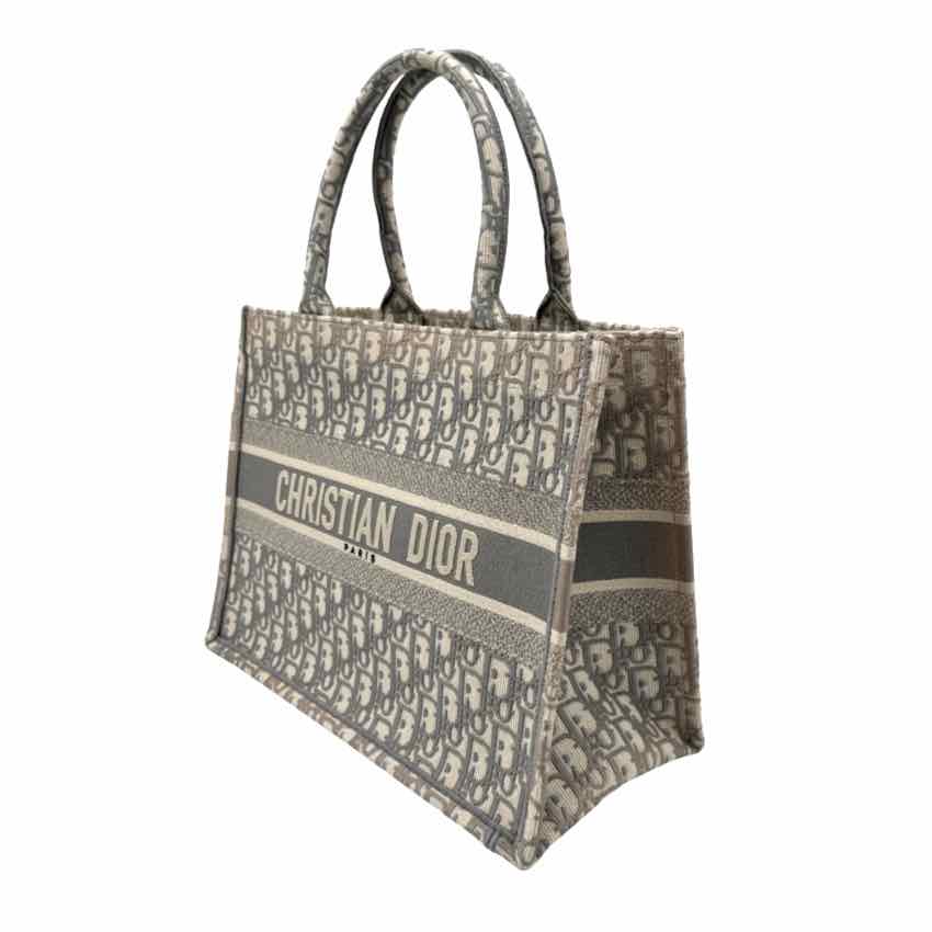 DIOR Canvas Medium Book Tote Ecru and Gray