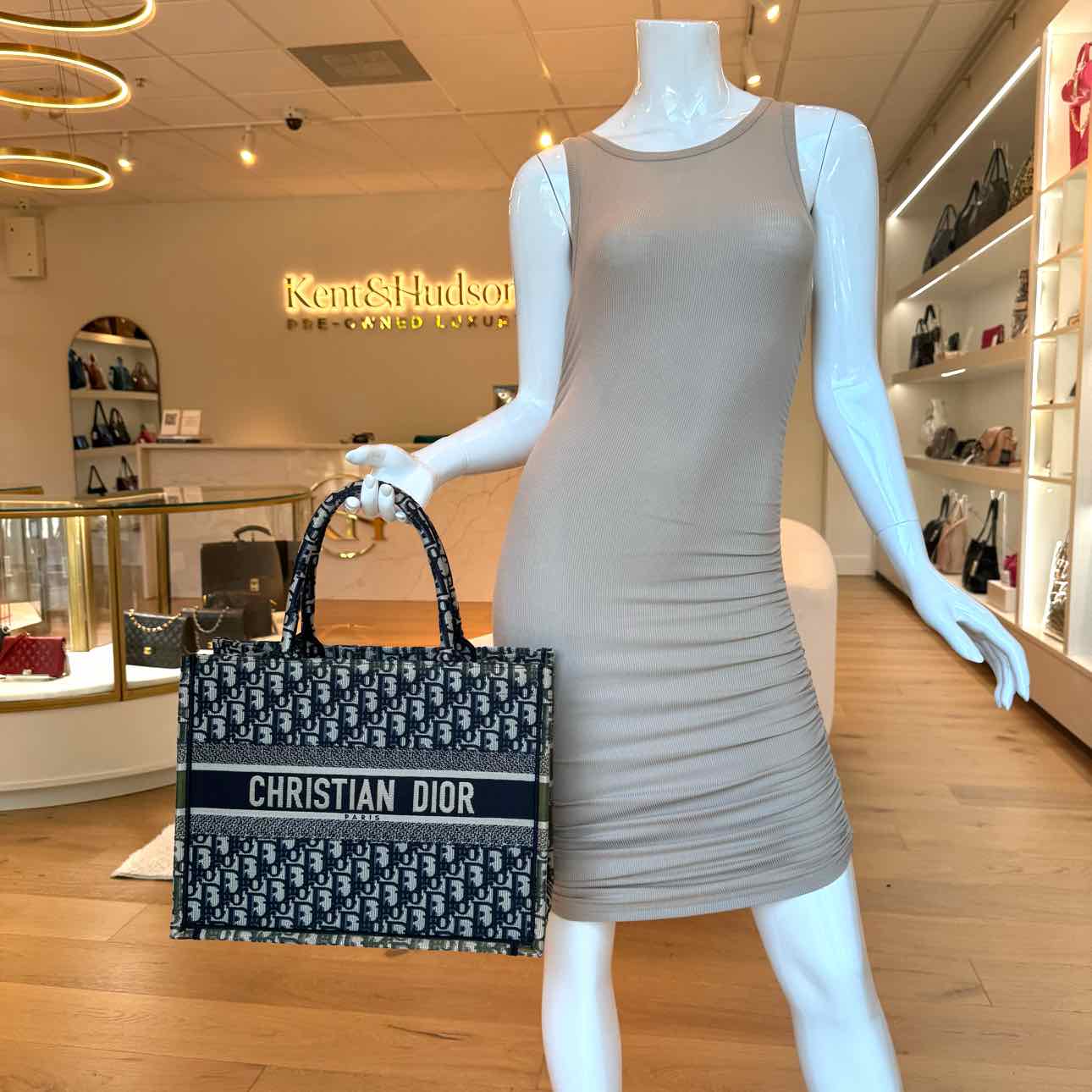 DIOR Canvas Oblique Medium Book Blue Tote Bag