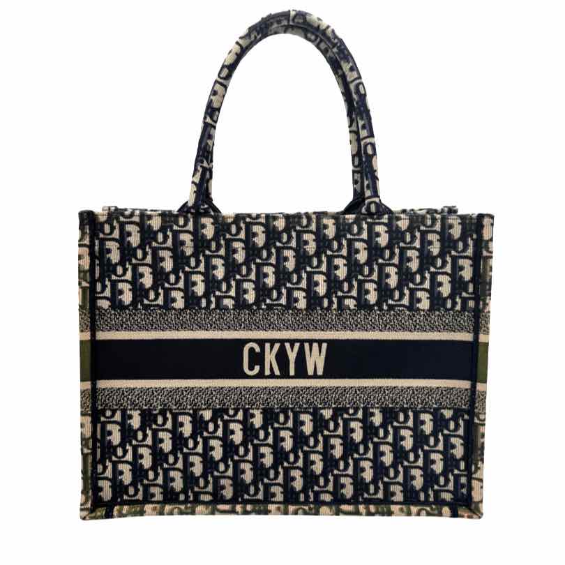 DIOR Canvas Oblique Medium Book Blue Tote Bag