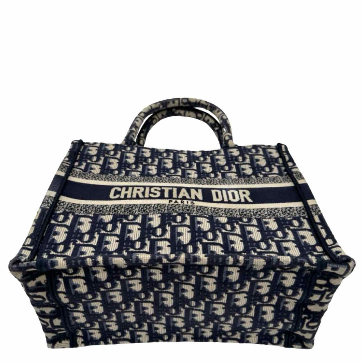 DIOR Oblique Canvas Small Book Tote Ecru and Blue