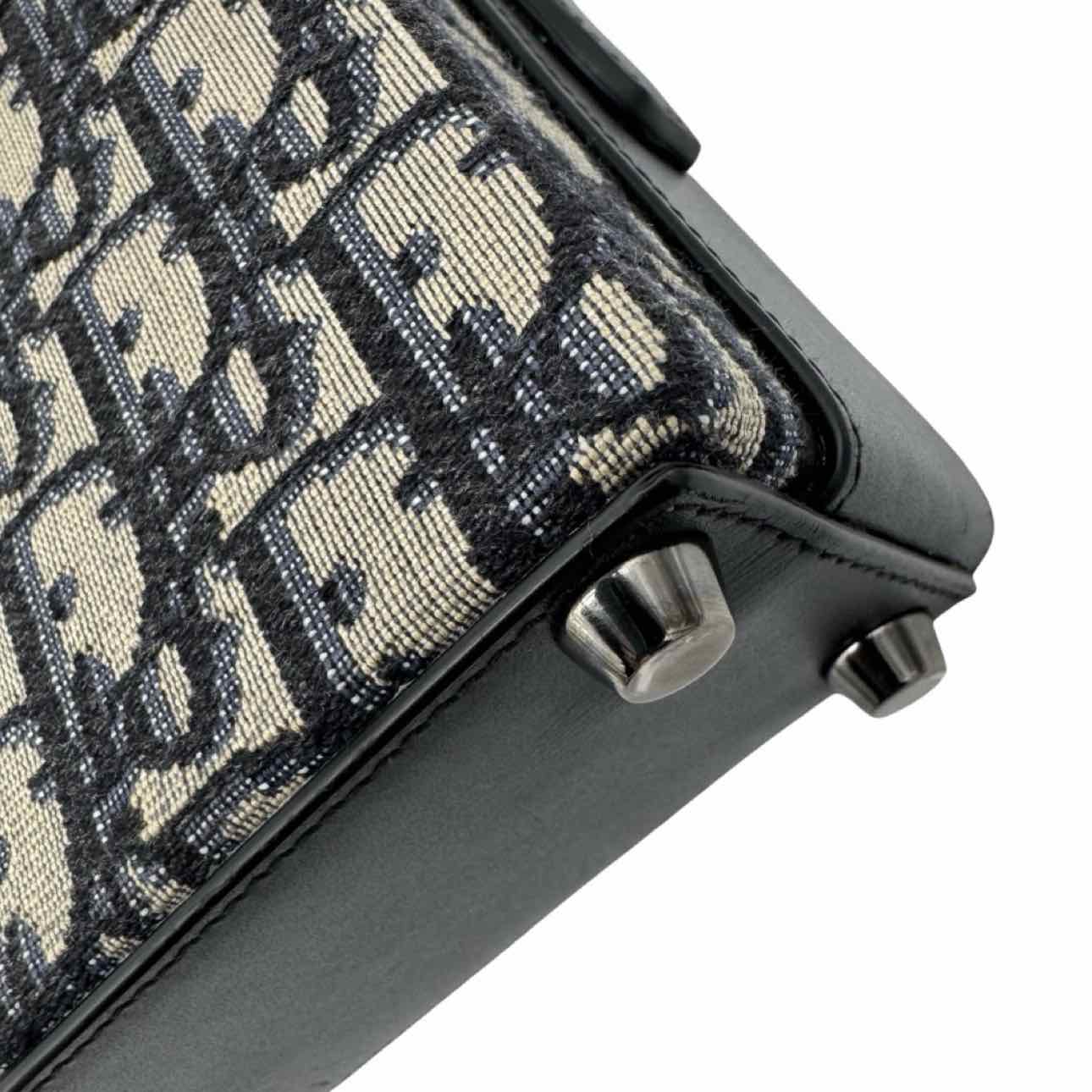DIOR Oblique Jacquard Lock Handle Messenger Bag Navy/Black