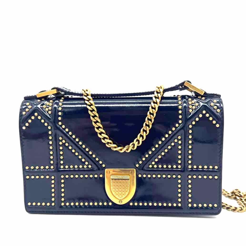 DIOR Patent Leather Studded Diorama Wallet On Chain