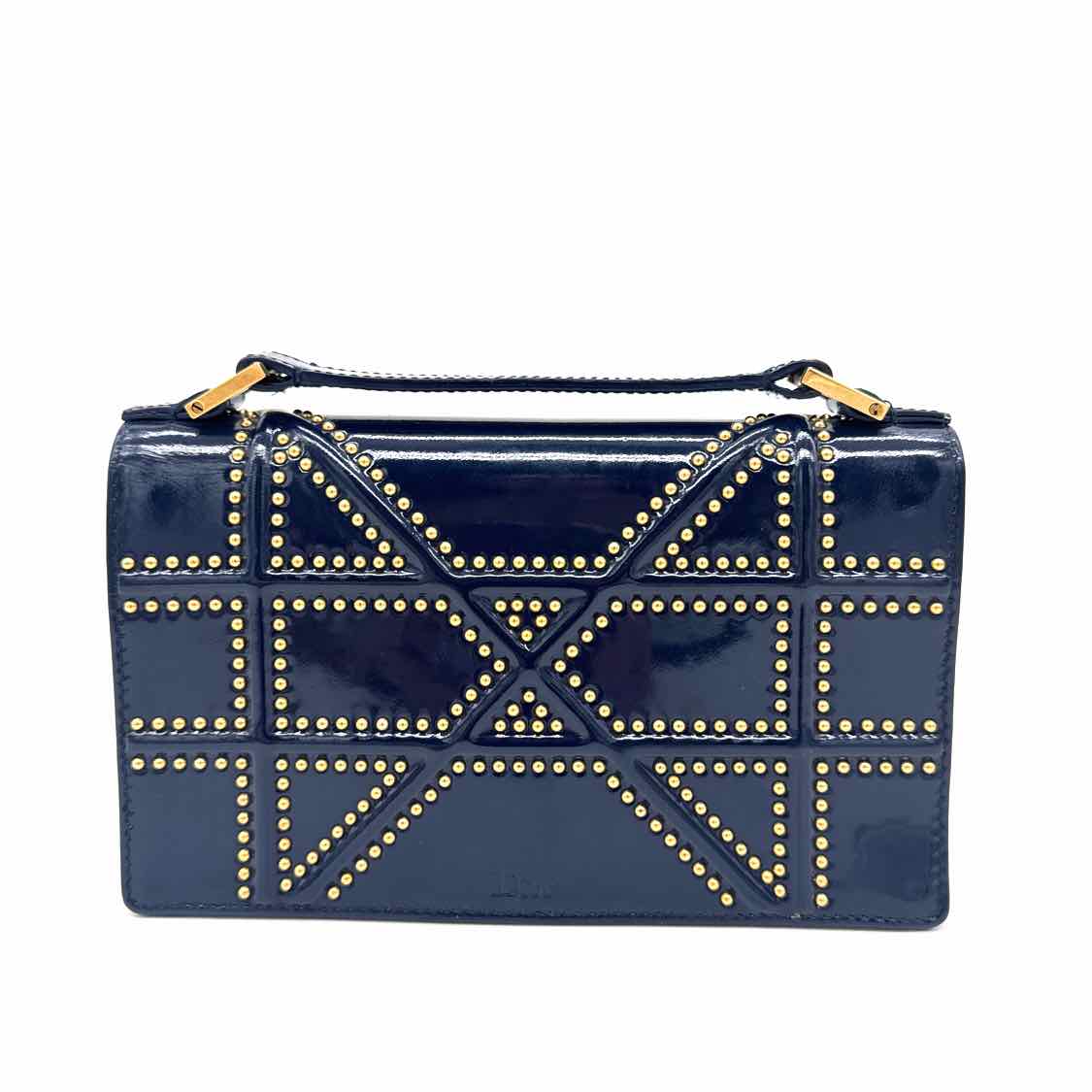 DIOR Patent Leather Studded Diorama Wallet On Chain