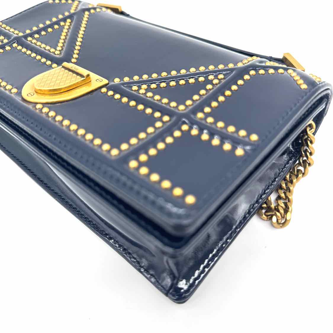 DIOR Patent Leather Studded Diorama Wallet On Chain