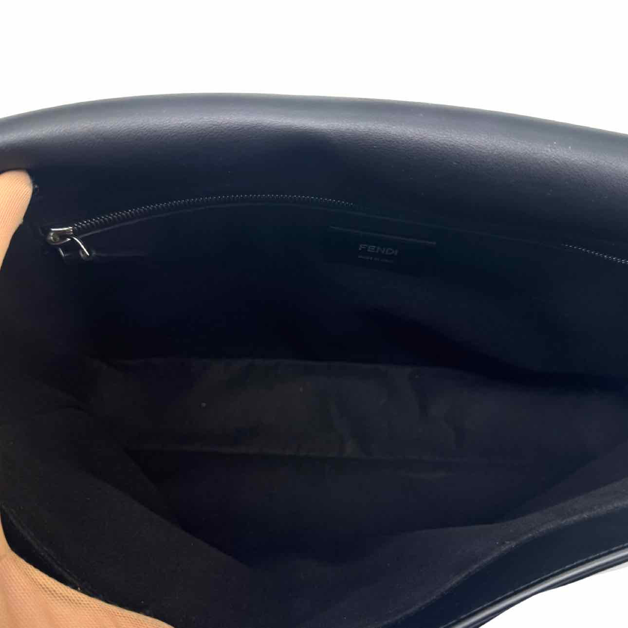 FENDI Calfskin Debossed Classic Logo Messenger Bag Black