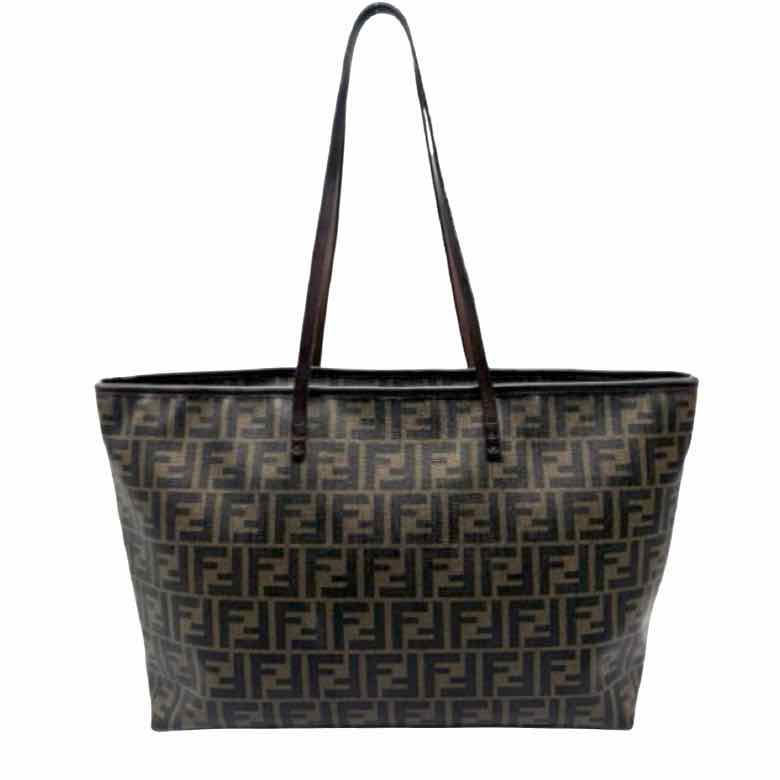 FENDI Coated Canvas Zucca Roll Tote Bag Brown
