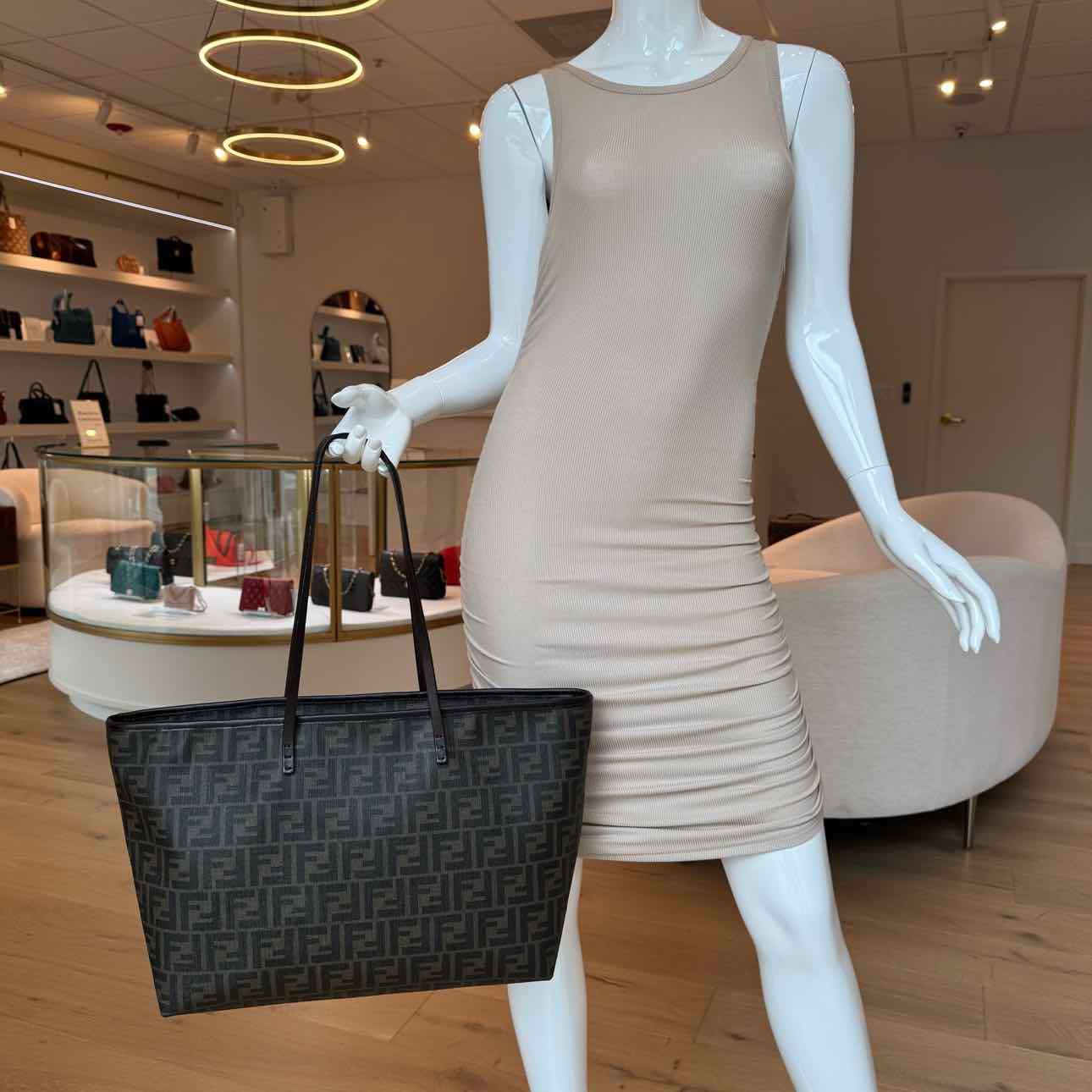 FENDI Coated Canvas Zucca Roll Tote Bag Brown