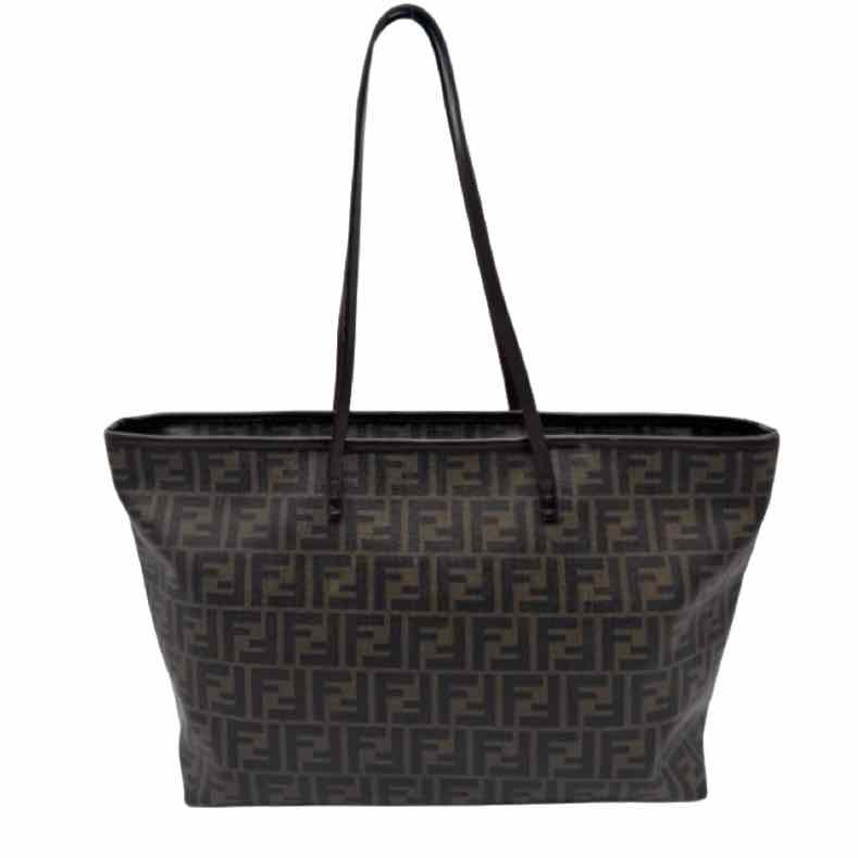 FENDI Coated Canvas Zucca Roll Tote Bag Brown