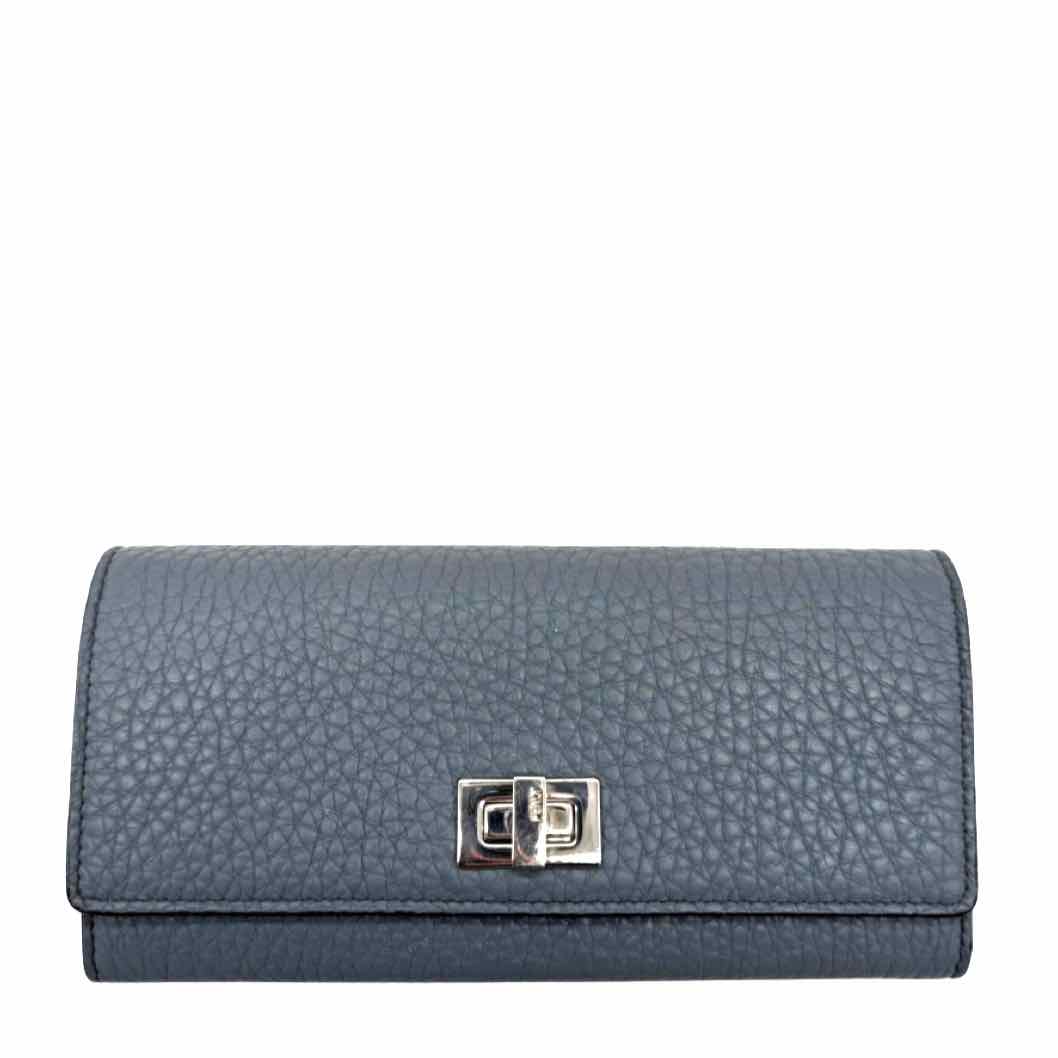 FENDI Vitello Peekaboo Bifold Continental Wallet Blue
