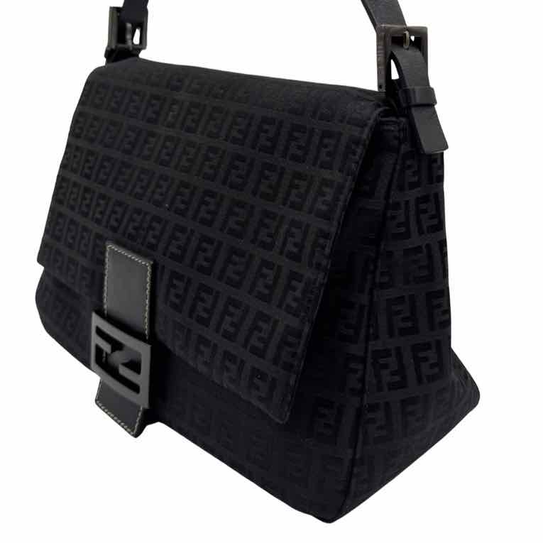 FENDI Zucca Mamma Bucklet Shoulder Bag Black