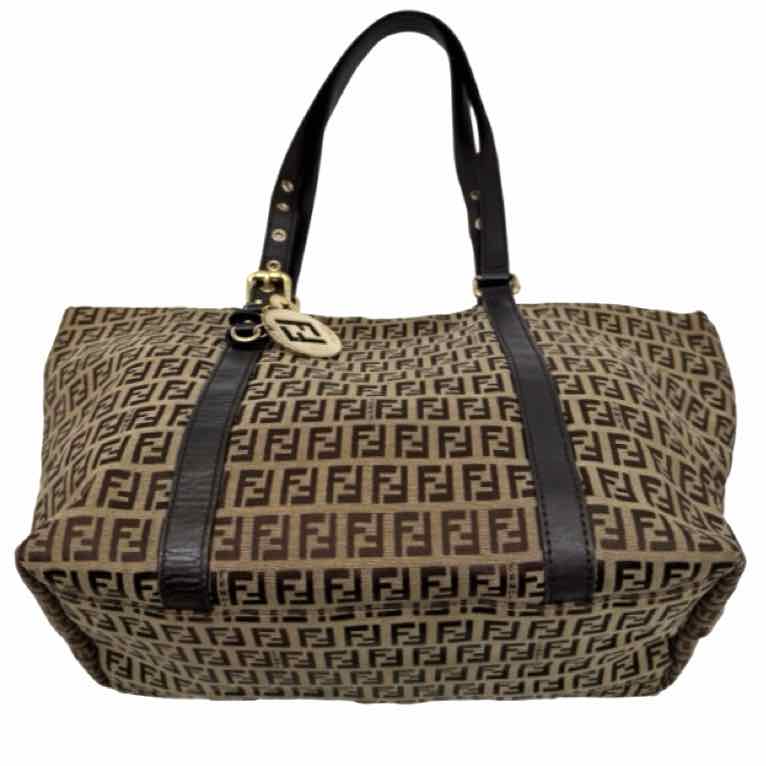 FENDI Zucchino Canvas Shopping Tote Brown