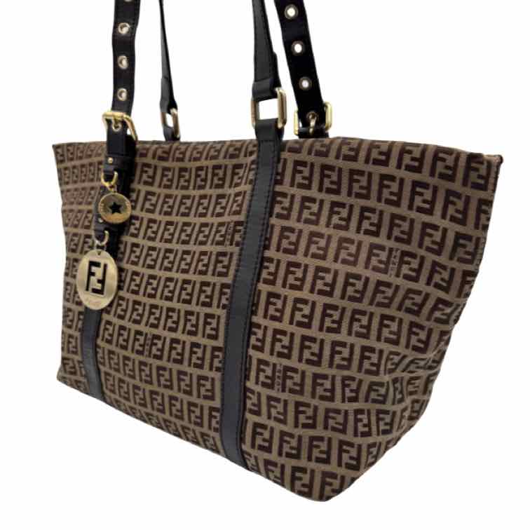 FENDI Zucchino Canvas Shopping Tote Brown
