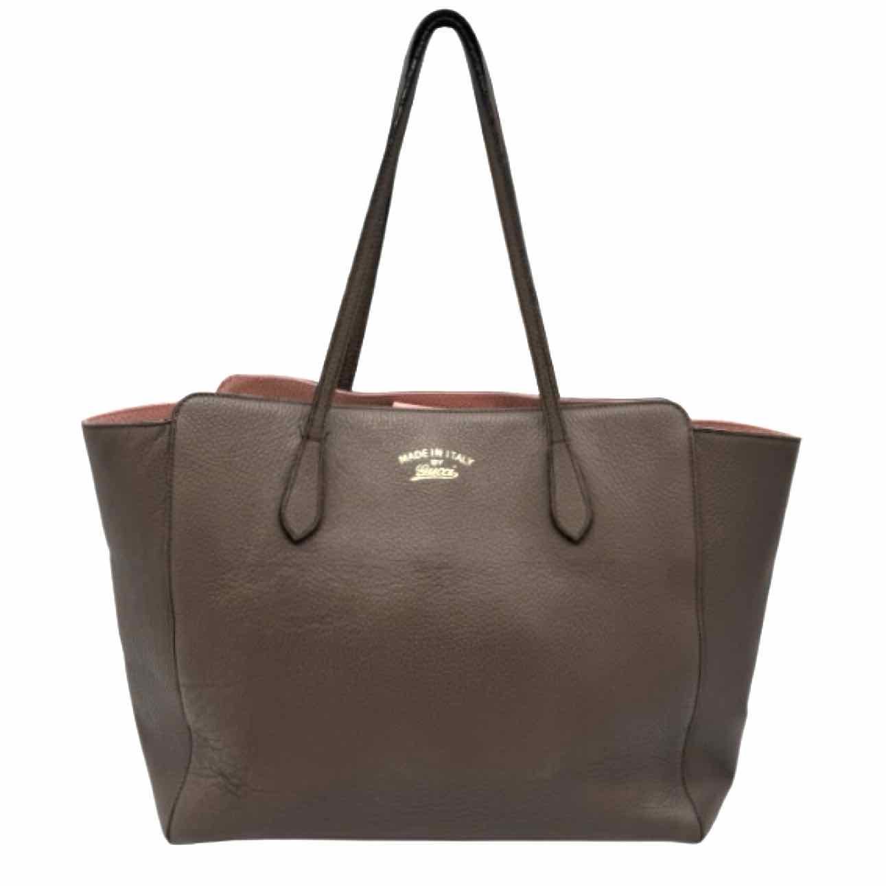 GUCCI Calfskin Dollar Medium Swing Tote Taupe