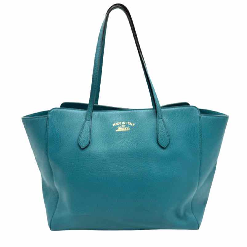 GUCCI Calfskin Dollar Medium Swing Tote Teal