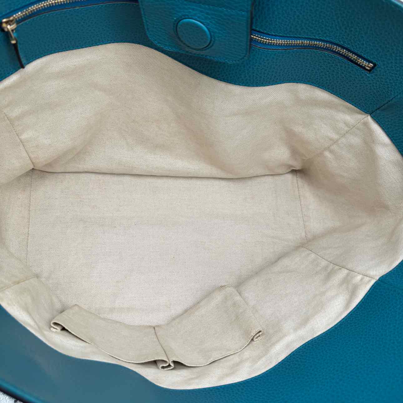 GUCCI Calfskin Dollar Medium Swing Tote Teal