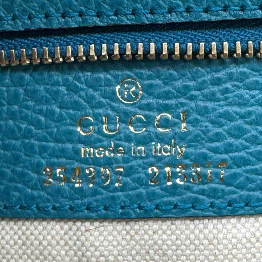 GUCCI Calfskin Dollar Medium Swing Tote Teal