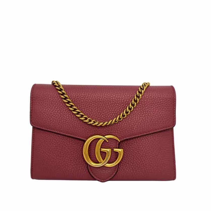 GUCCI Calfskin Marmont Chain Wallet Bois de Rose (Pre-Owned)