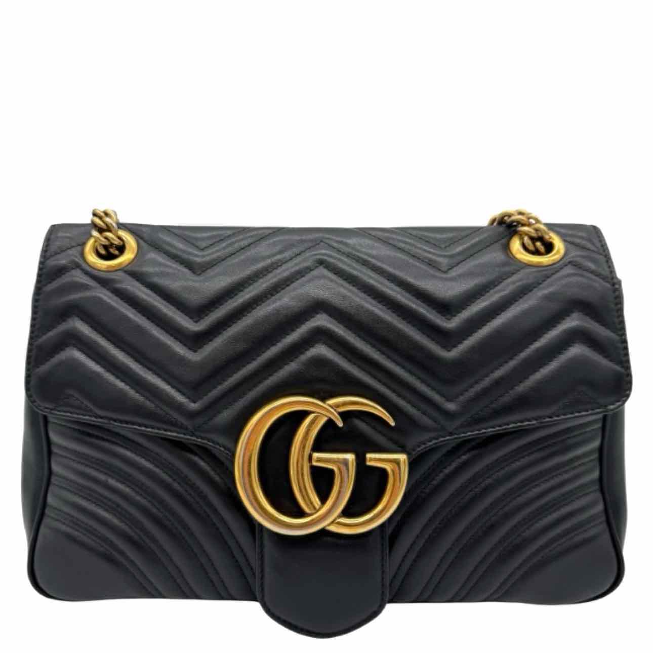 GUCCI Calfskin Matelasse Large GG Marmont Shoulder Bag Black