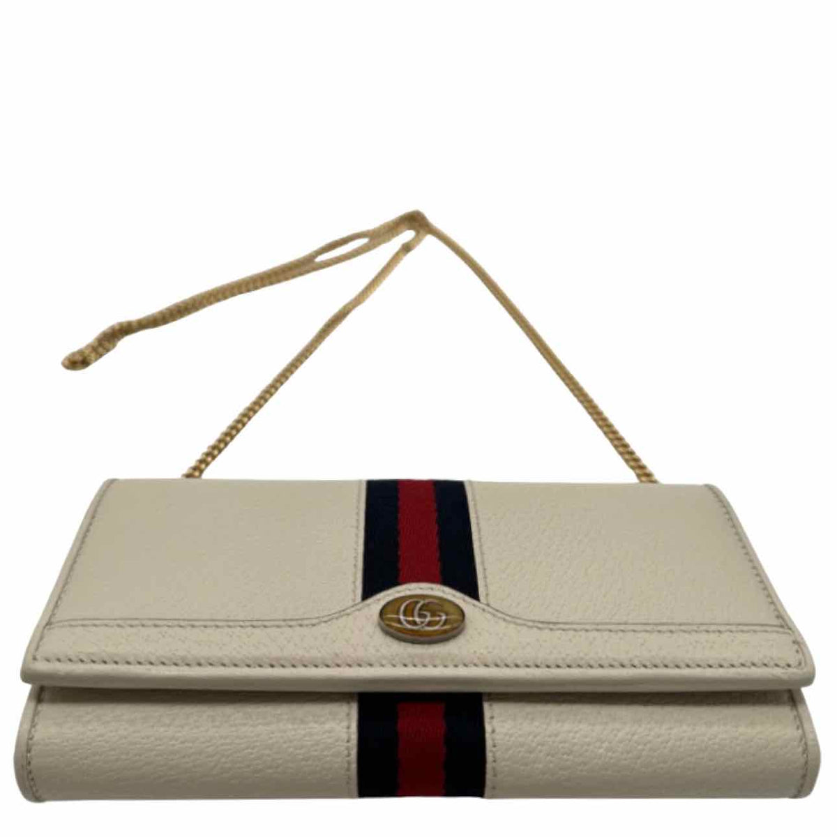 GUCCI Calfskin Ophidia Chain Wallet White