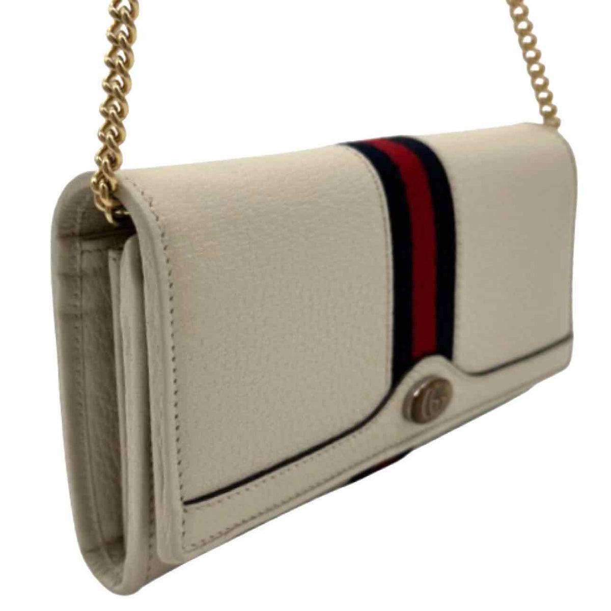 GUCCI Calfskin Ophidia Chain Wallet White