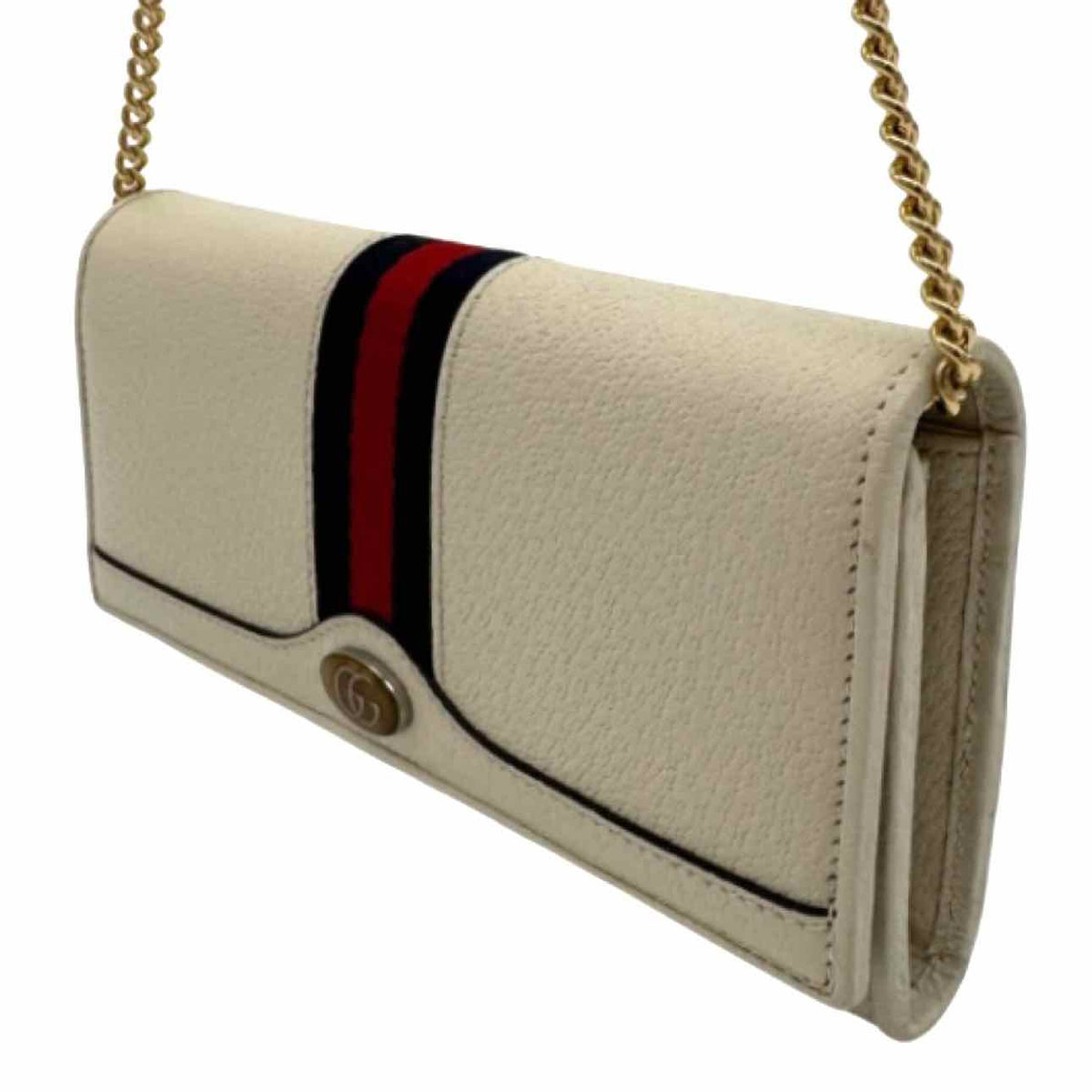 GUCCI Calfskin Ophidia Chain Wallet White