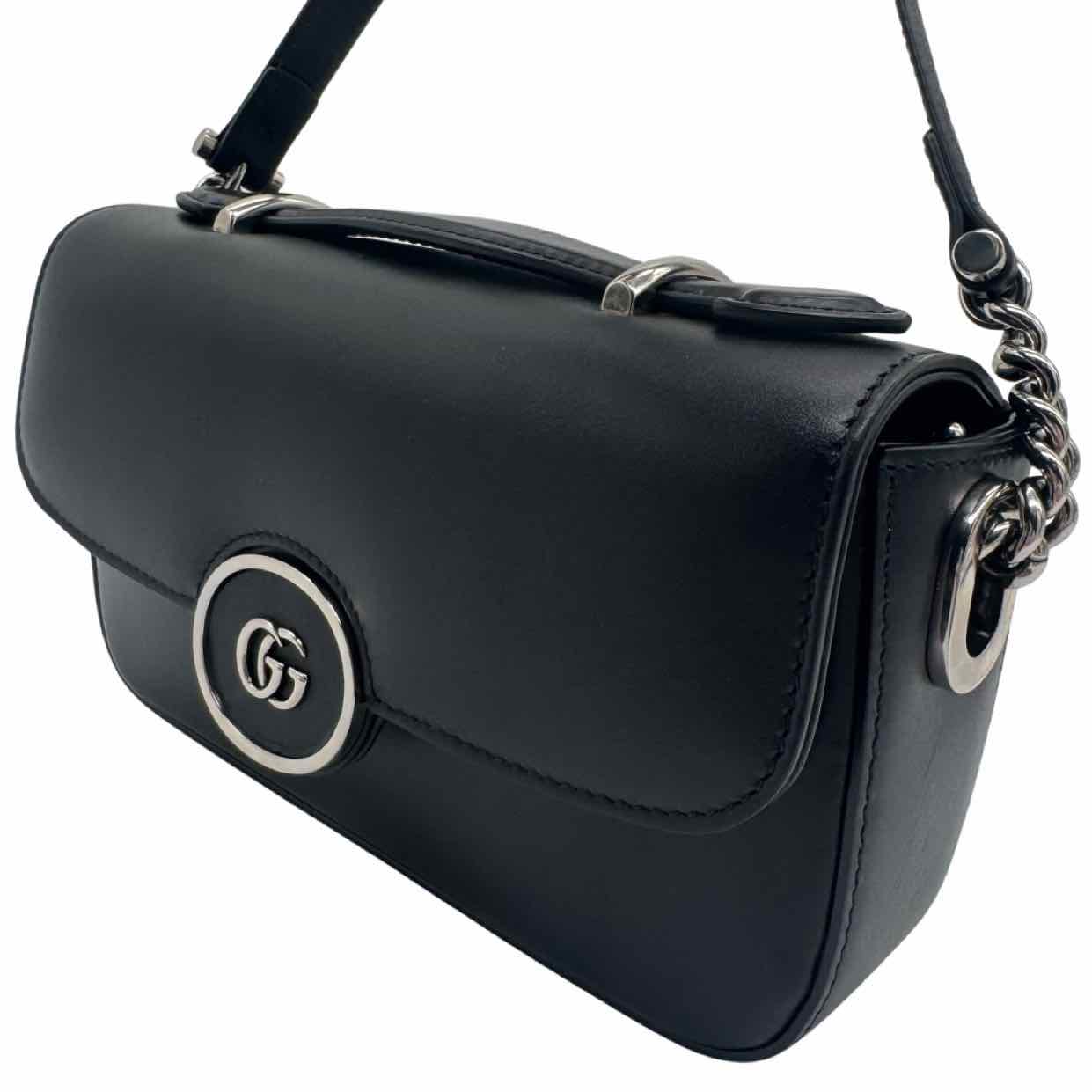 GUCCI Calfskin Senna Top Handle Shoulder Bag Black