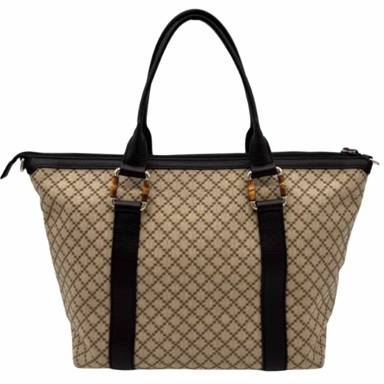 GUCCI Canvas Diamante Bamboo Tote Brown