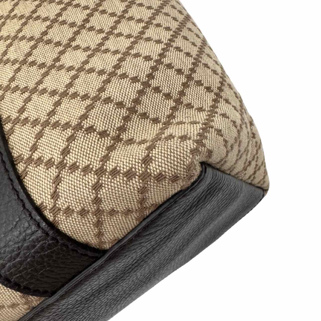 GUCCI Canvas Diamante Bamboo Tote Brown