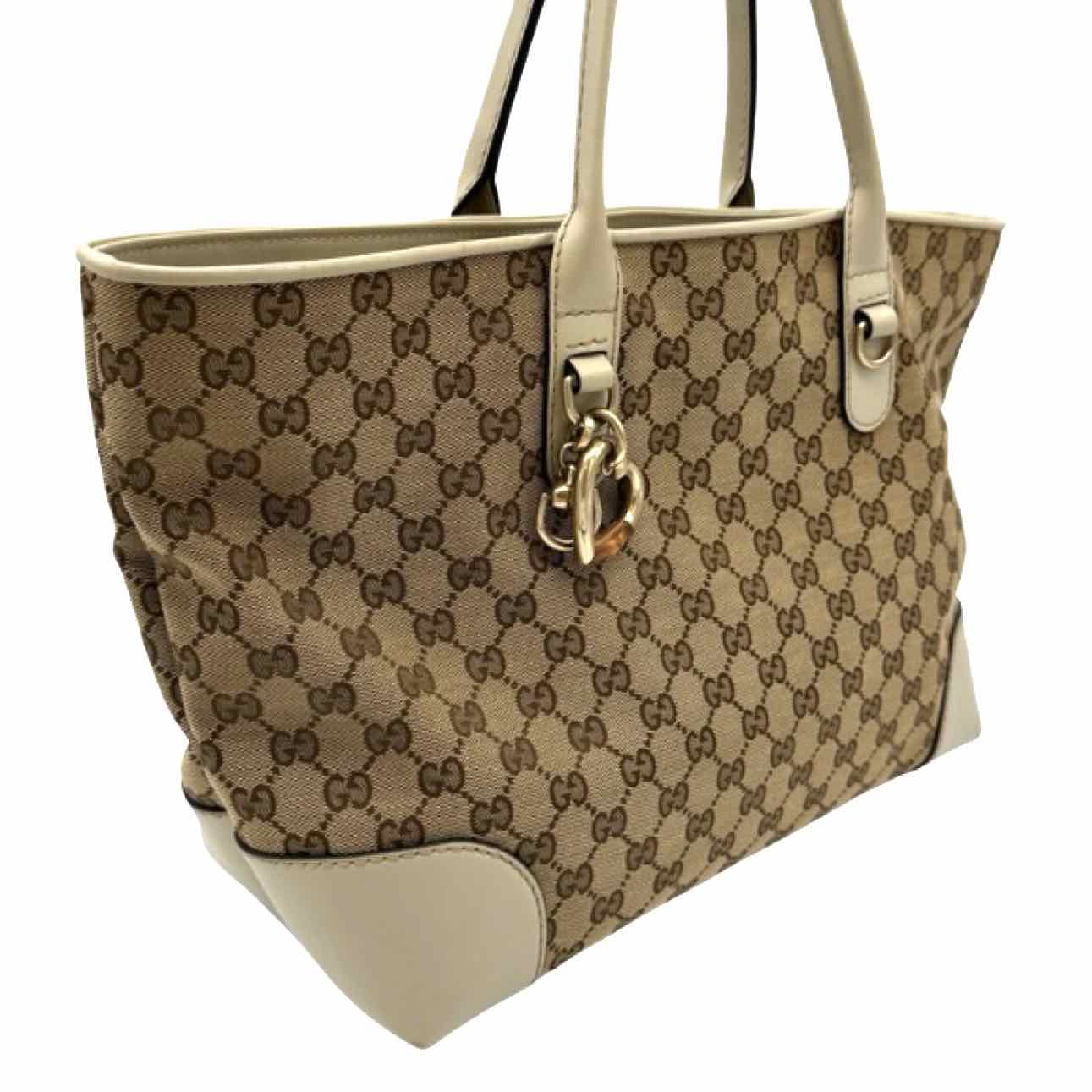 GUCCI Canvas Heart Bit Tote Beige
