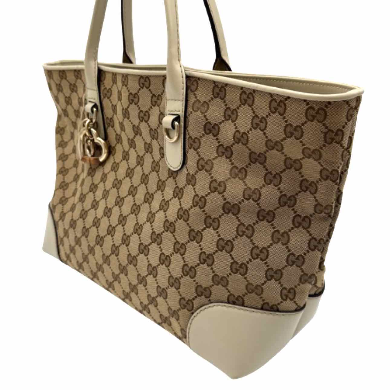 GUCCI Canvas Heart Bit Tote Beige