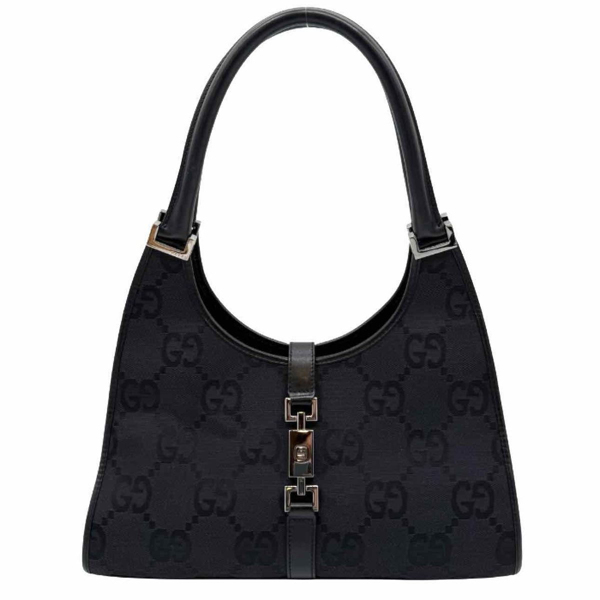 GUCCI Canvas Jackie Bardot Shoulder Bag Black