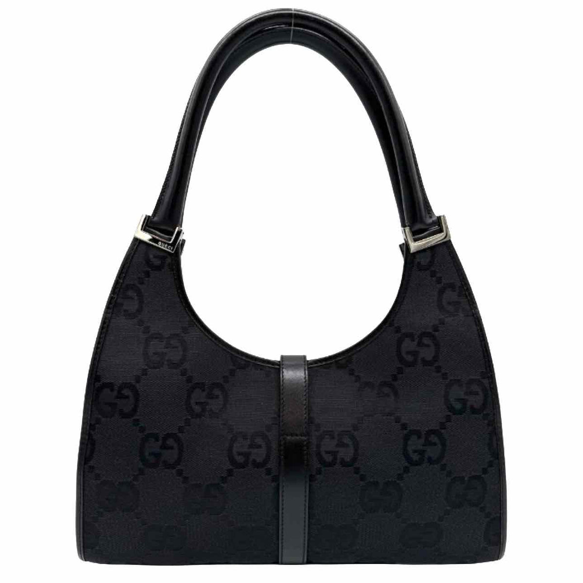 GUCCI Canvas Jackie Bardot Shoulder Bag Black