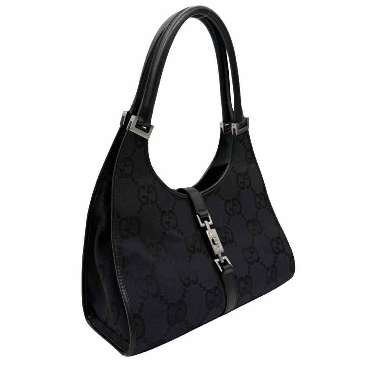 GUCCI Canvas Jackie Bardot Shoulder Bag Black