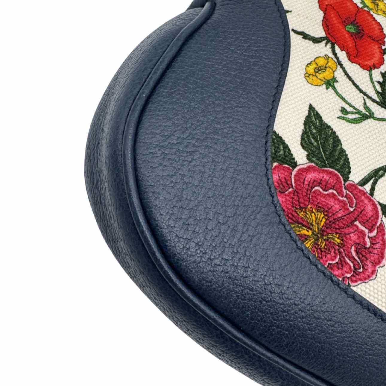 GUCCI Canvas Jackie Flora Medium Hobo Bag Navy