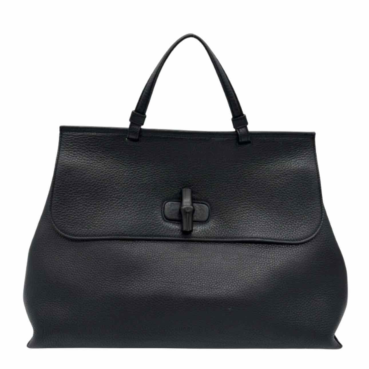 GUCCI Cellarius Calfskin Large Bamboo Daily Top Handle Bag Black