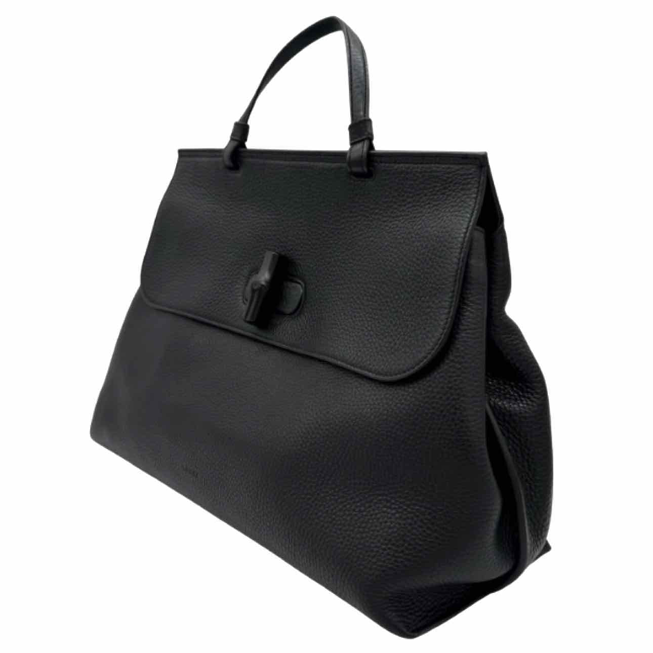 GUCCI Cellarius Calfskin Large Bamboo Daily Top Handle Bag Black