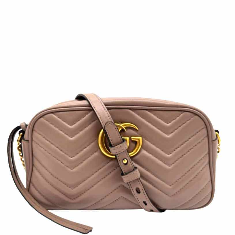 GUCCI GG Matelasse Chevron Leather Small Marmont Camera Bag Beige