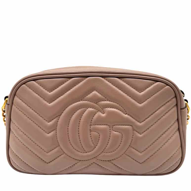 GUCCI GG Matelasse Chevron Leather Small Marmont Camera Bag Beige