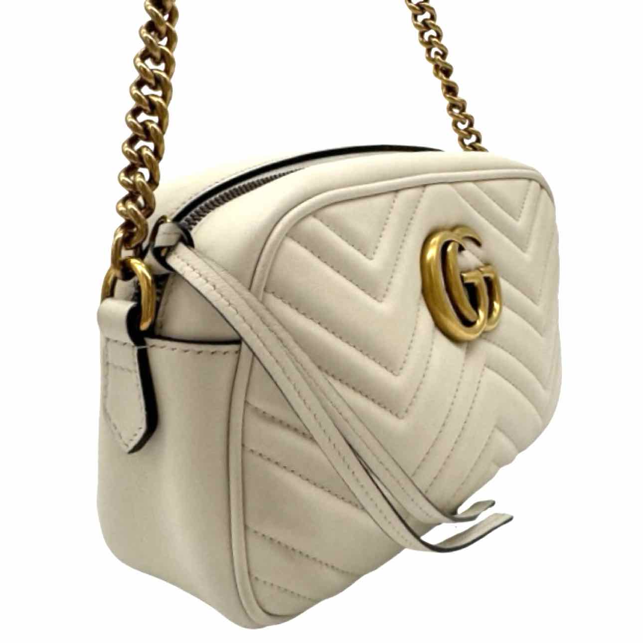 GUCCI GG Matelasse Chevron Leather Small Marmont Camera Bag White
